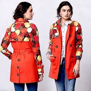 Anthropologie Elevenses Floral Trench Coat